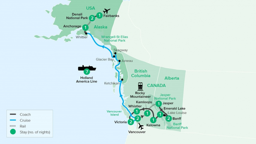 Map of Rockies & Alaskan Adventure