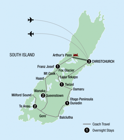 Map of Signature South Island for Solo Travellers