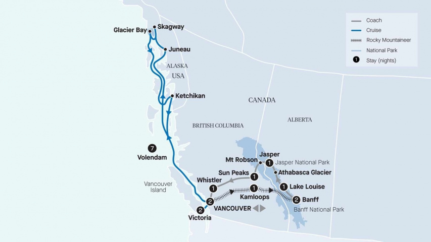 Map of Rockies Explorer & Alaska Cruise