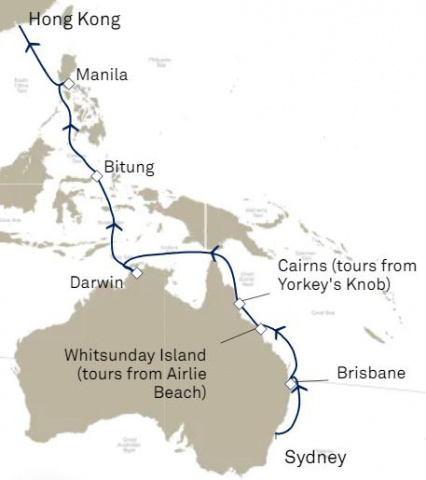 Map of Sydney to Hong Kong in luxury