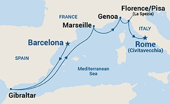 Map of Mediterranean with France & Italy