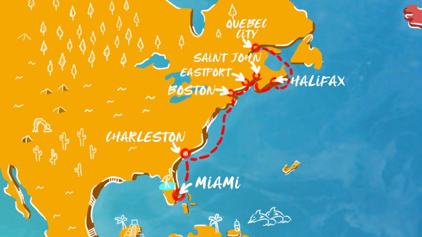 Map of Canada, Carolina & Miami