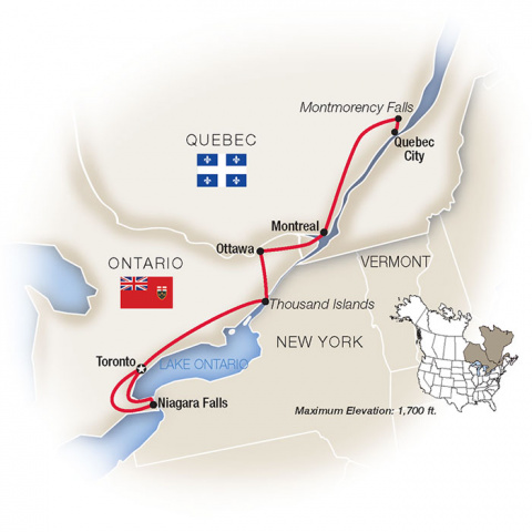 Map of Canada's Capital Cities plus Niagara Falls