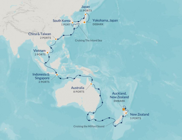 Map of New Zealand to Japan Grand Voyage