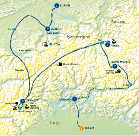 Map of The Glacier Express Adventure