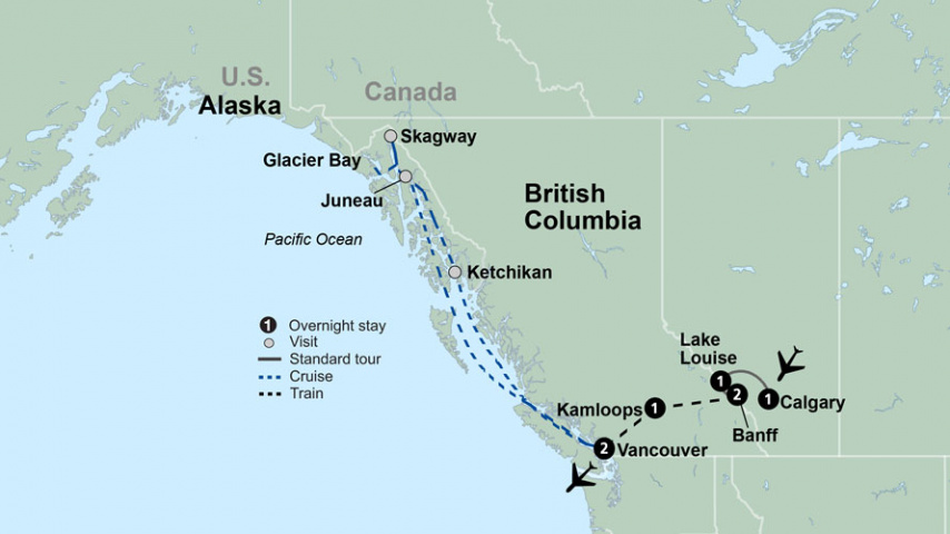 Map of Canadian Rockies and Alaska's Inside Passage