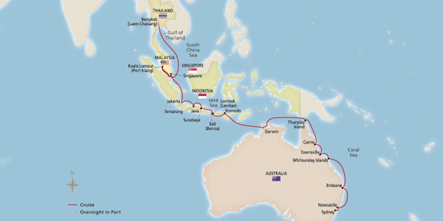 Map of Bangkok to Sydney