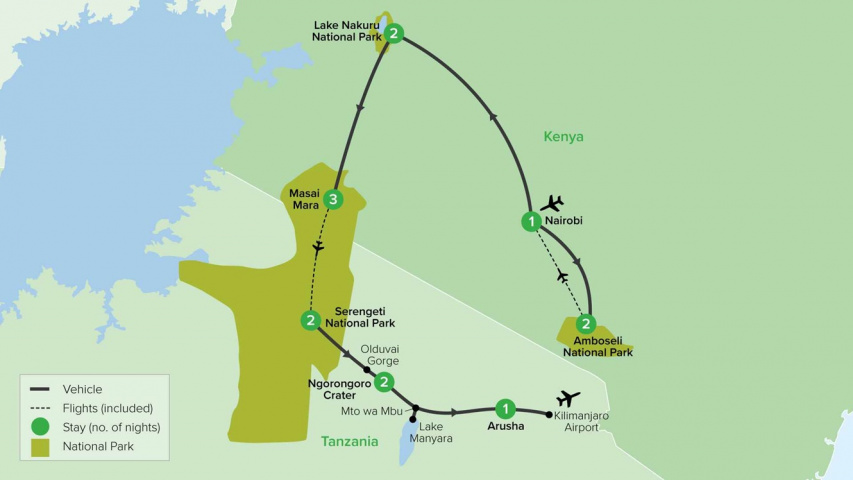 Map of Kenya and Tanzania Adventure