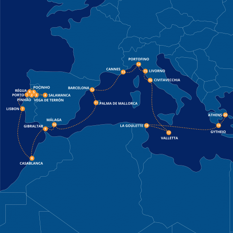Map of Douro River Discovery & Mediterranean Cruise