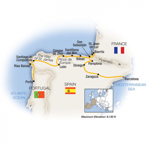 Map of Northern Spain: Barcelona to Porto