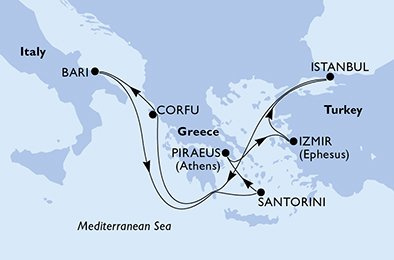 Map of Greece, Italy & Turkey