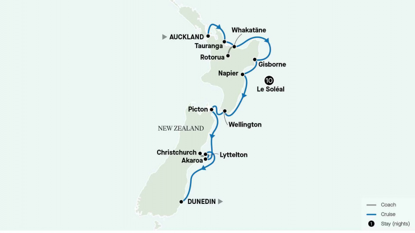 Map of New Zealand Coastal Expedition Cruising