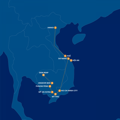 Map of Mekong River Cruise with Vietnam & Cambodia