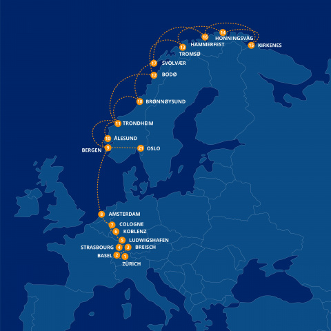 Map of Tulips on the Rhine & Norwegian Fjords Cruise