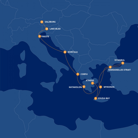 Map of Luxury Eastern Mediterranean, Lake Bled & Austria