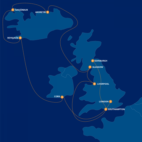 Map of Royal Edinburgh Military Tattoo Cunard Voyage