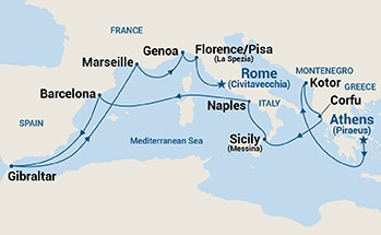 Map of Greece, France & Italy