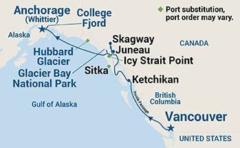 Map of Voyage of the Glaciers & Denali Explorer