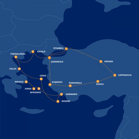 Map of Ancient Türkiye, Cappadocia & Mediterranean Voyage