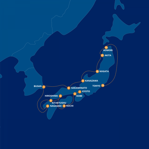 Map of Immersive Azamara Japan Voyage & Mount Fuji