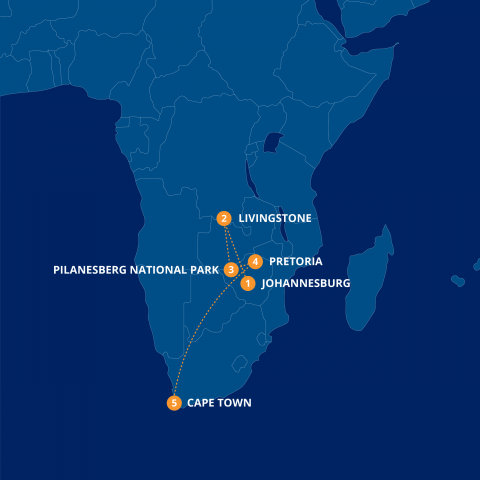 Map of Rovos Rail, 5 Star African Safari & Victoria Falls