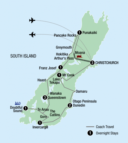 Map of 14 Day Ultimate Best of the South Island