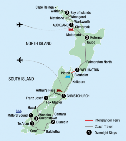 Map of 19 Day Signature Rail, Cruise and Coach