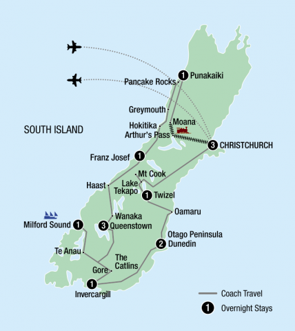 Map of 14 Day Signature Best of the South Island