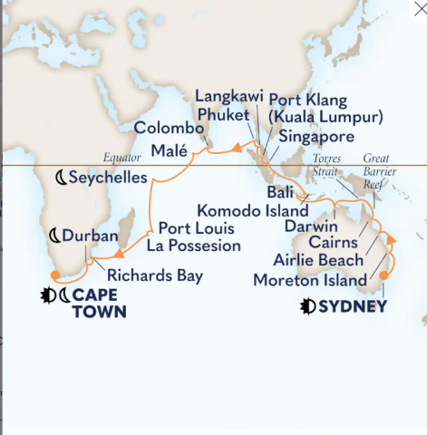 Map of Sydney to Cape Town Odyssey