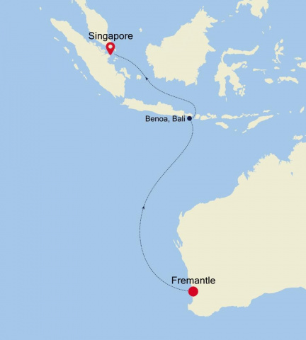 Map of Cruise Fremantle to Singapore in Luxury