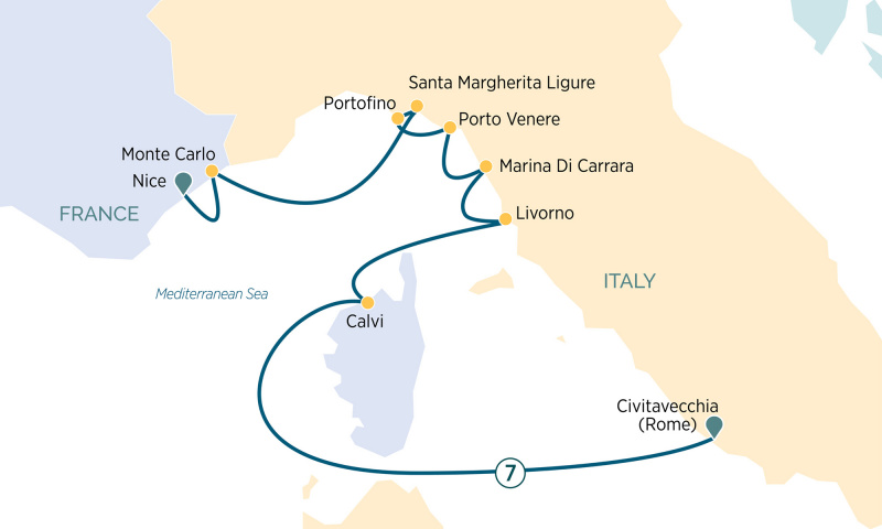 Map of French & Italian Rivieras with Corsica