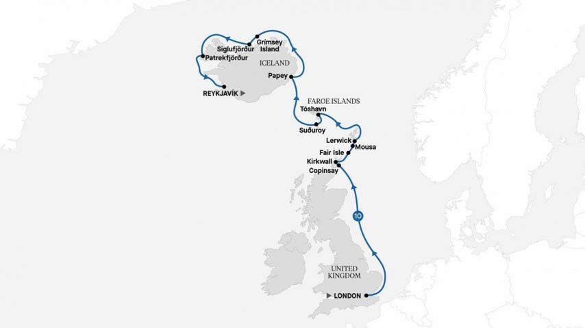 Map of Iceland, Faroe Islands & Scotland