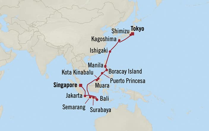 Map of Tokyo to Singapore