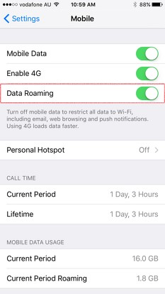 Iphone data roaming